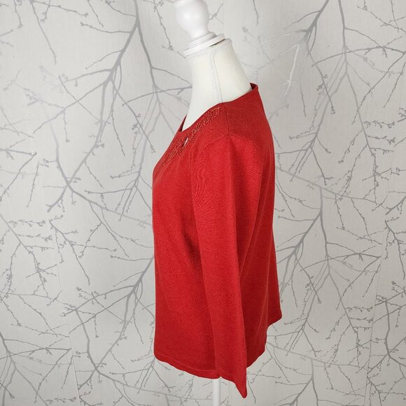 Jones New York Red Linen Cotton Knit Sequin Cutout Cardigan - Picture 3 of 6